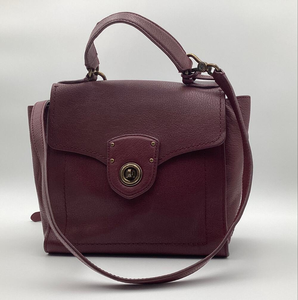 Lauren Ralph Lauren Millbrook Pebbled Leather Flap Satchel Bag - Burgundy / Wine